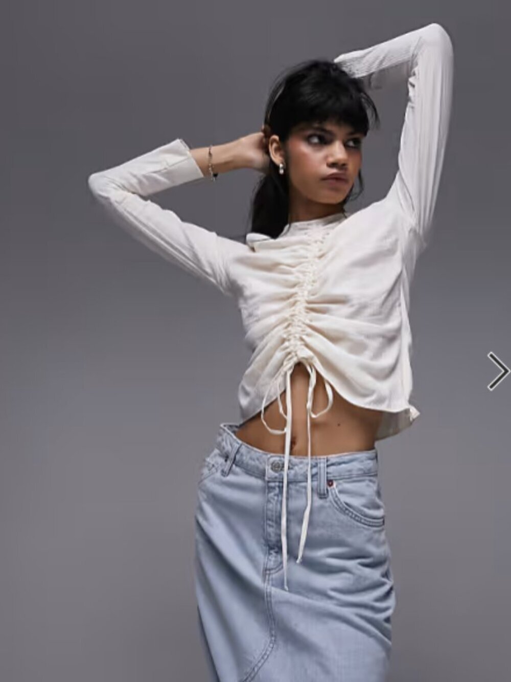 Topshop Long Sleeve Ruched Front Blouse Ivory Women's Size 6